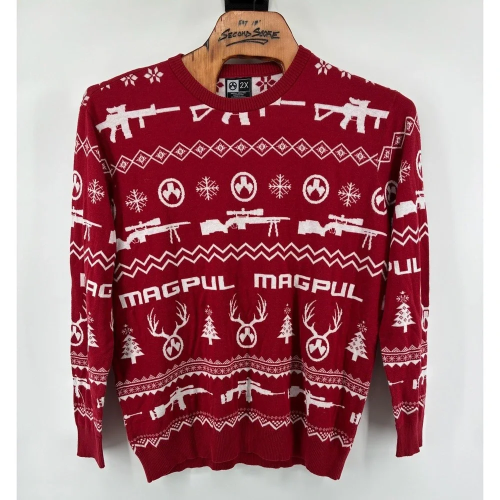 Magpul Industries Mens 2X Ugly Christmas Sweater Red White Tactical Rifle Antler